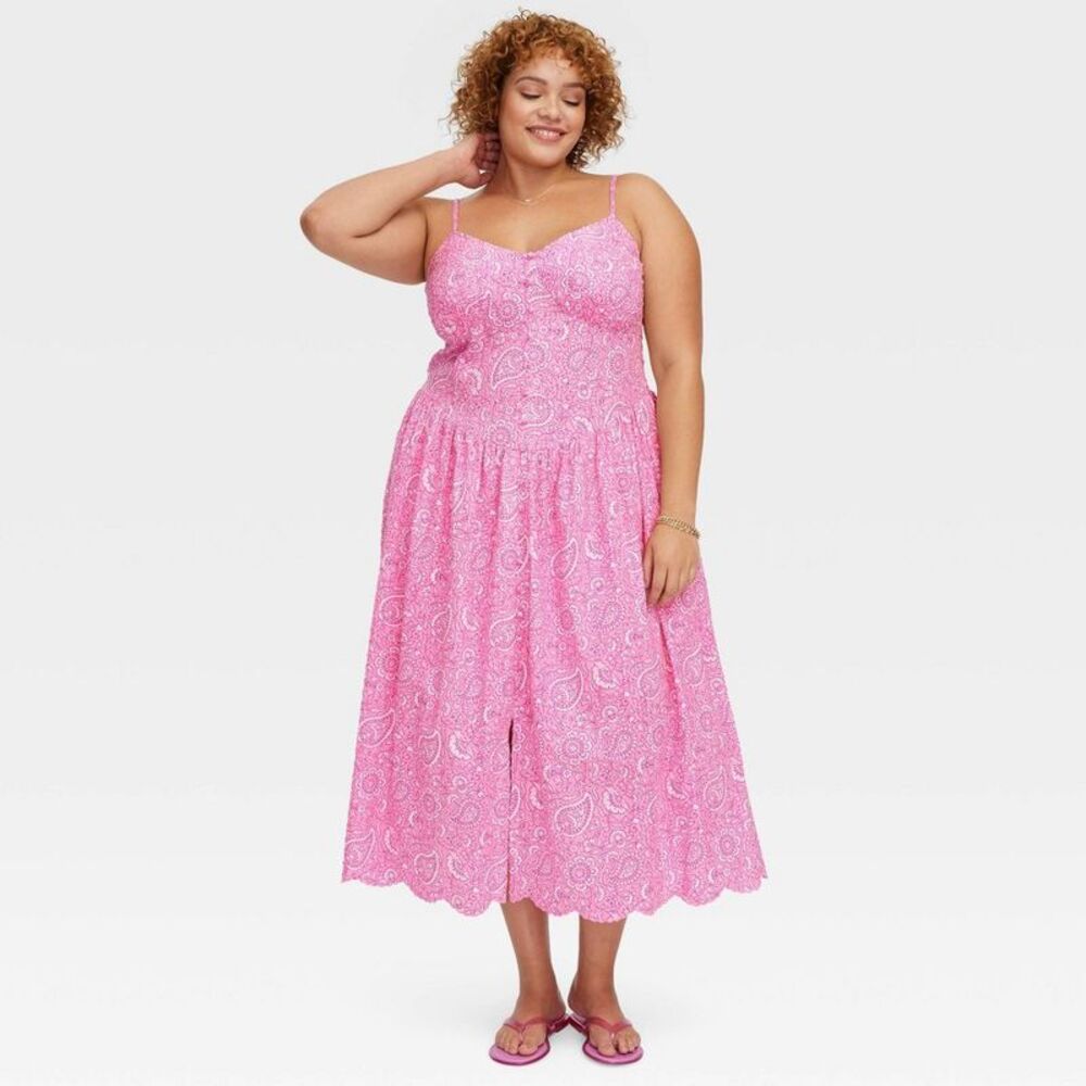 Women's Paisley Floral Drop Waist Midi A-Line Dress Pink - Roller Rabbit XXL